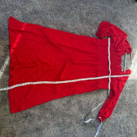 NWOT La Ligne Size 3X Smoked Bodice Midi Dress Red Pockets Square Neck - Picture 7 of 10